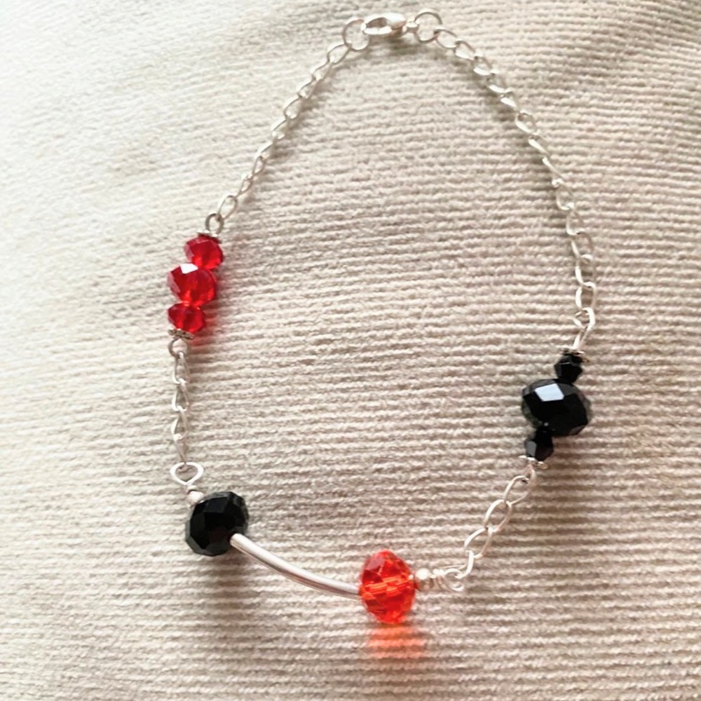 Delicate Red and Black Bead Chain Ankle Bracelet
